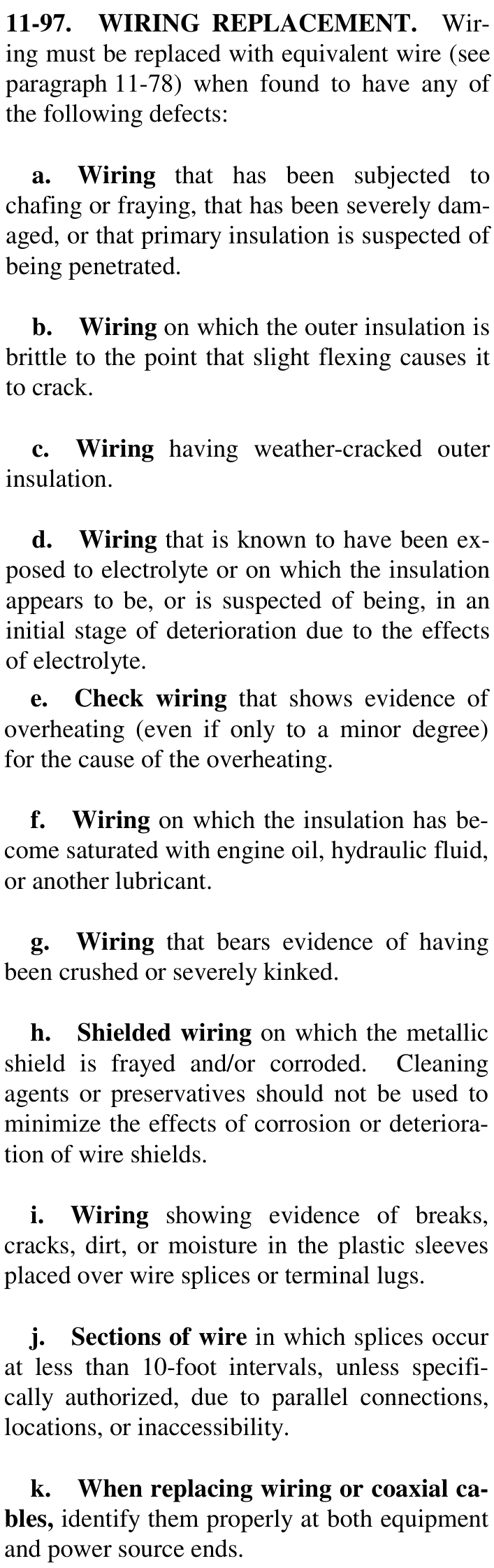 AC 43.13-1B paragraph 11-97, Wiring Replacement, subparagraphs a through k.